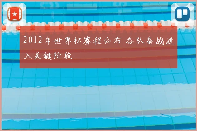 2012年世界杯赛程公布 各队备战进入关键阶段